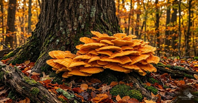 "A breathtaking photograph of a massive Laetiporus sulphureus