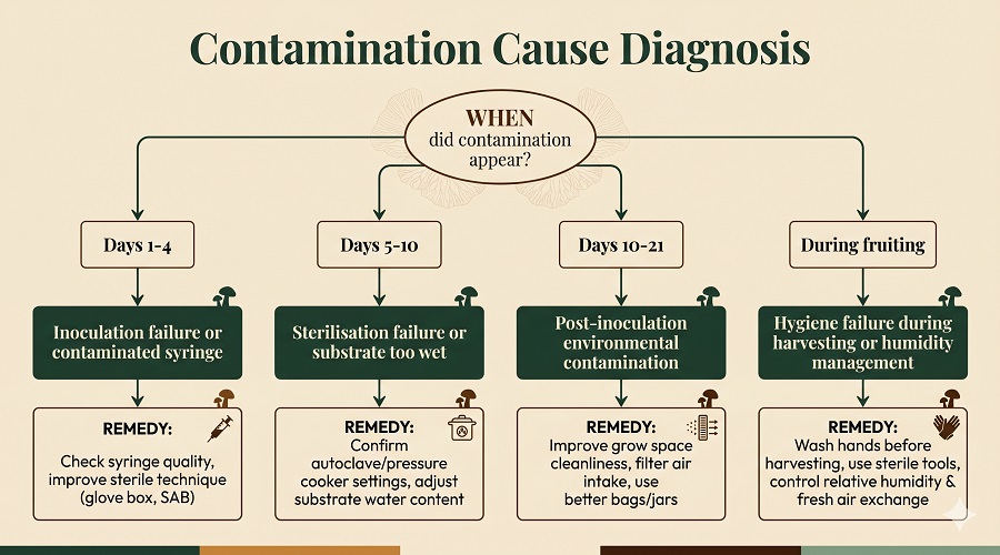 contamination cause diagram - mushroom contamination guide