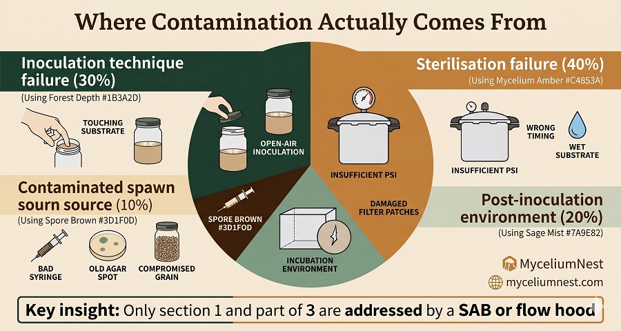 How Airborne Contamination Actually Enters Jars. Still air box vs flow hood