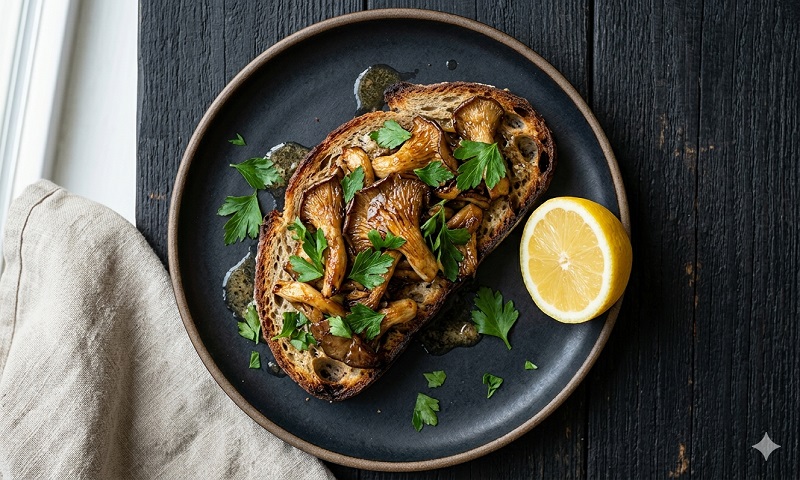 Garlic Butter Oyster Mushrooms on Toast