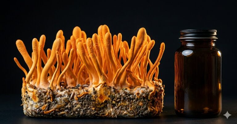 photograph of cultivated Cordyceps militaris
