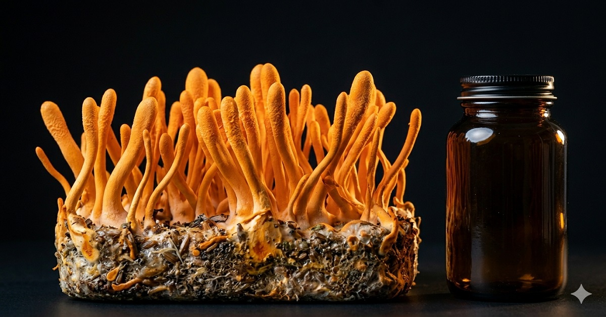 photograph of cultivated Cordyceps militaris