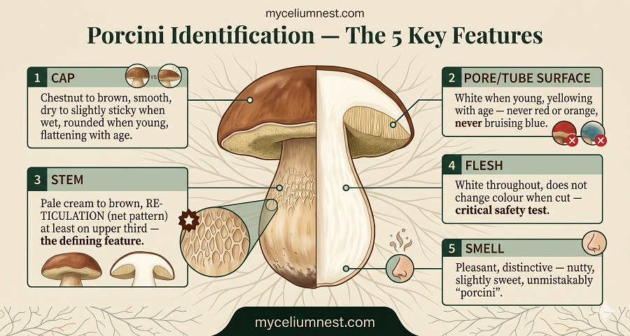 porcini mushroom features identification
